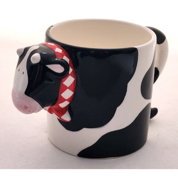 MUG-RUSS-Black & White Cow-3-D Design-Whimsical-Farm Animal-Holds 12 oz - Picture 1 of 14